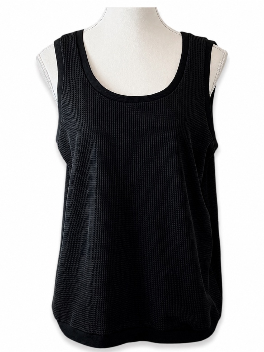 Jones New York Mesh Tank Top Womens L Black Textured Scoop Neck Casual